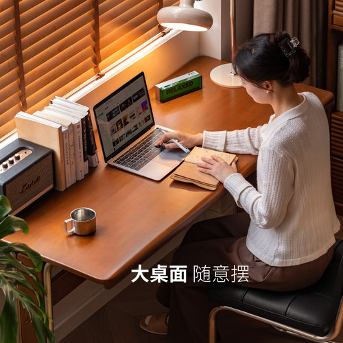 源氏木语阿纳尼实木书桌简约长方形办公写字桌中古风杨木学习桌 - 图2