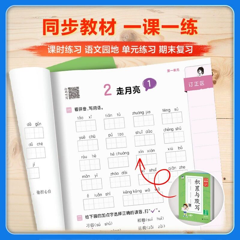 小学语文积累与默写一年级二年级三四五六年级下册上册53小学基础题汉语拼音教材同步训练题练习册看拼音写词语默写能手天天练5.3