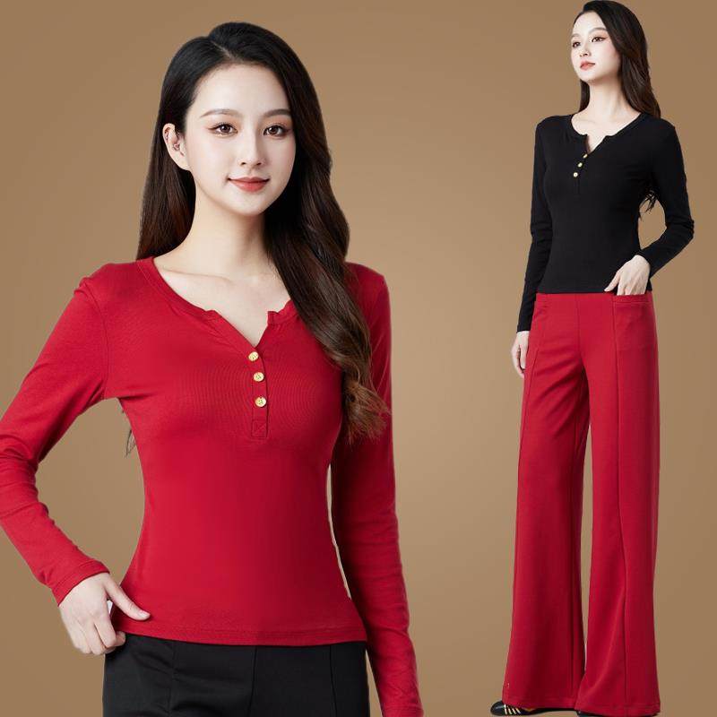 时尚新款长袖T恤衫广场舞服装套装春秋跳舞上衣女健身舞蹈喇叭裤,淘宝优惠券,粉丝福利购,淘宝优惠卷