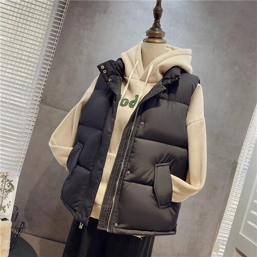 棉马甲女2025秋冬新款洋气百搭宽松羽绒棉棉服背心外穿坎肩马夹潮 - 图0