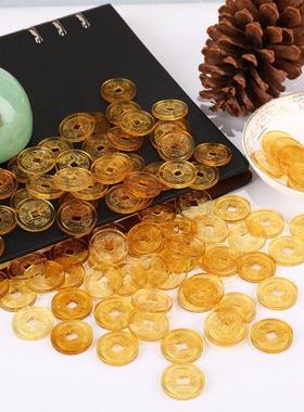 黄水晶铜钱乾隆通宝钱币摆件