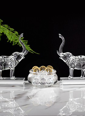 水晶透明大象摆件家居装饰