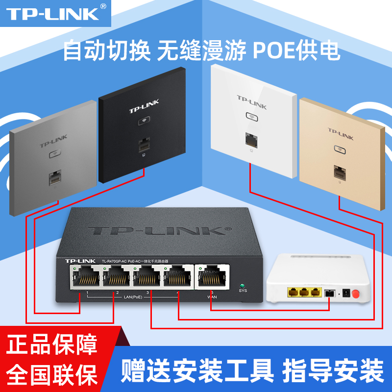 TP-LINK千兆无线ap面板86型全屋wifi覆盖5G双频嵌入墙壁wifi6面板poe路由器ac一体化大户型家用别墅组网套装 - 图0