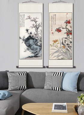 断桥残雪红荷图树石图红梅报春迎春图花鸟画石榴百子图丝绸画绢画