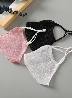 蕾丝防晒口罩女夏高颜值优雅性感轻薄透气遮阳面纱显瘦时尚面罩