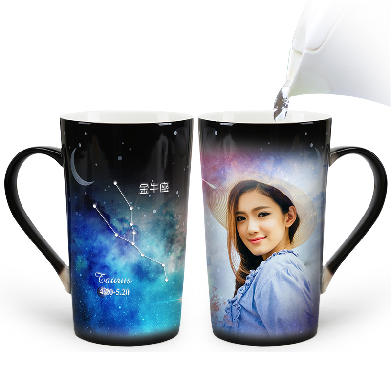 diy星座礼物加热变色杯子定制照片可印星空中秋情侣马克水杯送女