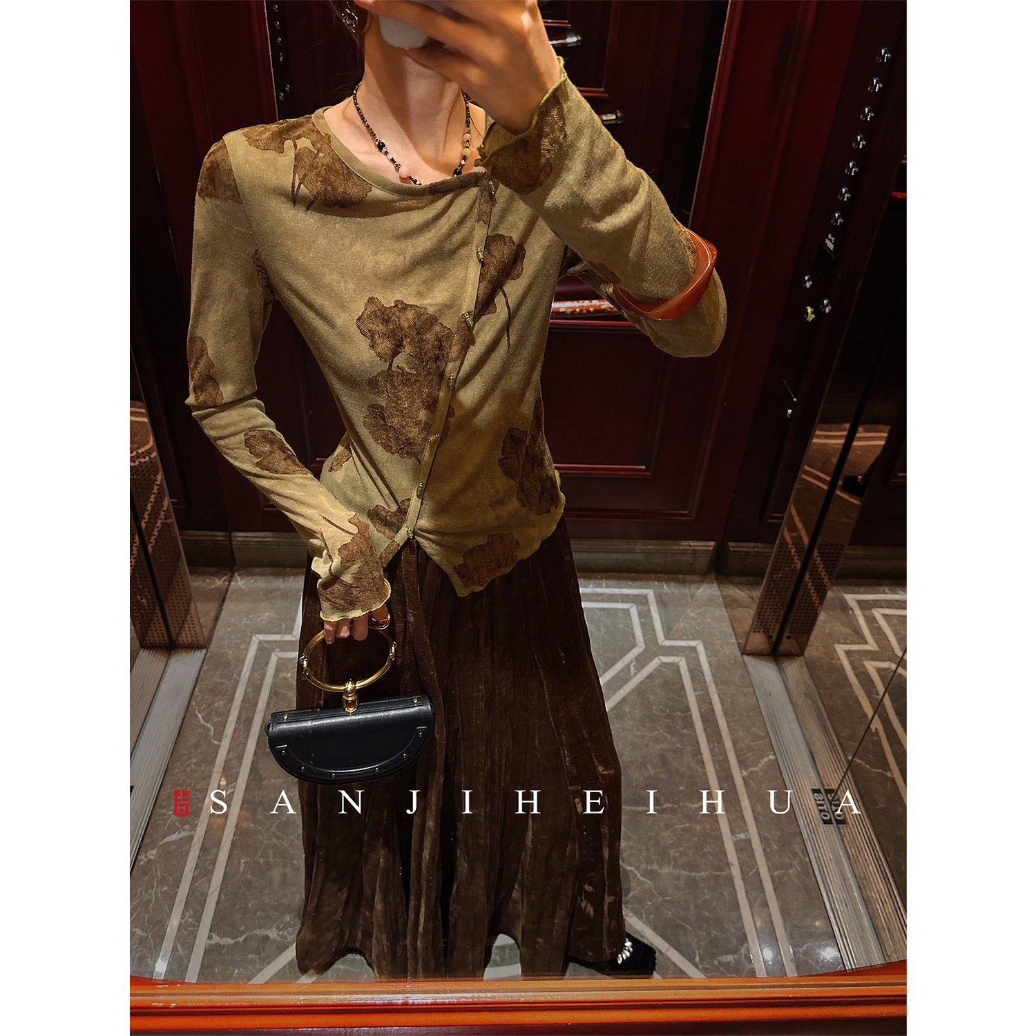 【夏天粉丝专享】三吉黑花【南山影】植绒打底衫女内搭上衣针织衫,淘宝优惠券,粉丝福利购,淘宝优惠卷