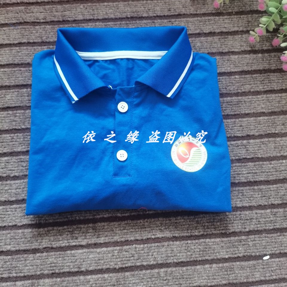 沁源县第一中学校服夏季纯棉短袖T恤上衣宝蓝色舒适POIO衫可定制 - 图1