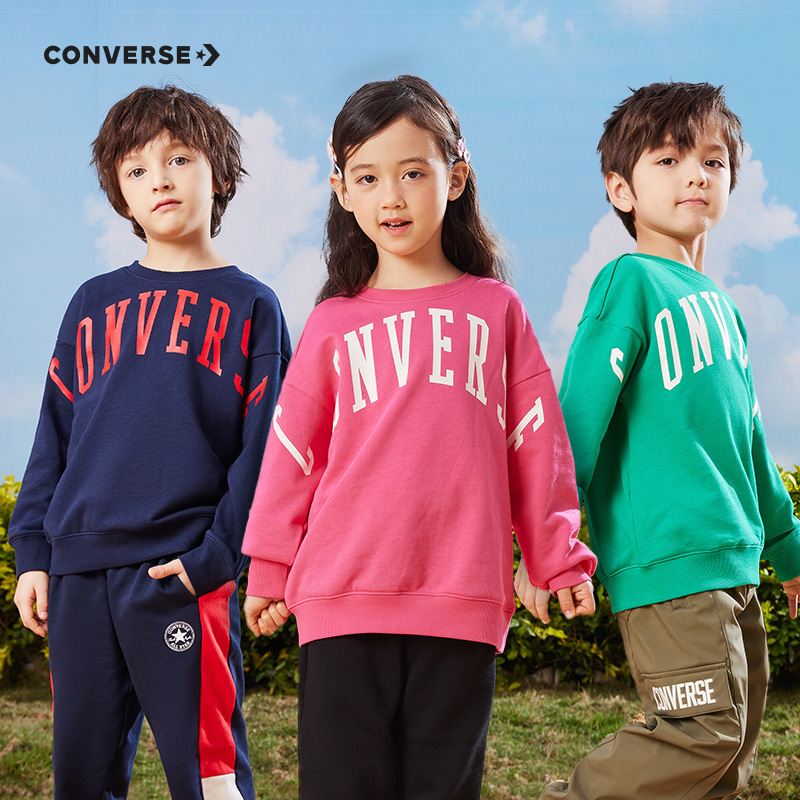 CONVERSE匡威童装2024春季新品男童女童纯棉套头卫衣儿童宽松上衣