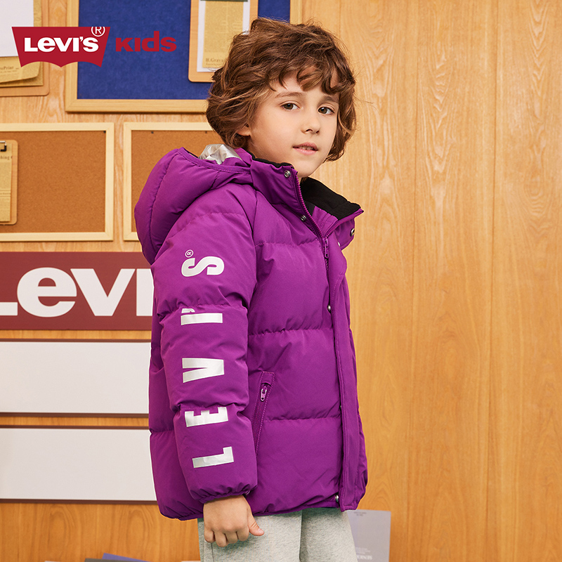 Levi's李维斯童装2023新款男童羽绒服加厚保暖短款连帽外套冬装女-图2