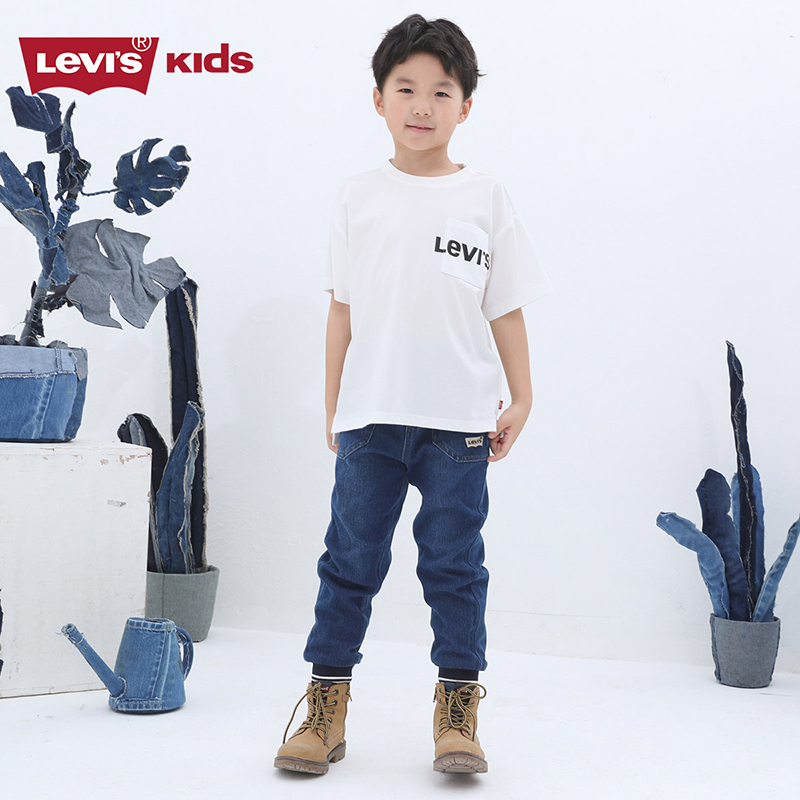 Levi's李维斯儿童装男童牛仔裤2024春季新款纯棉透气休闲软长裤子