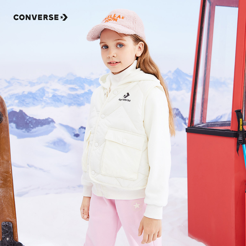 CONVERSE匡威儿童童装棉服马甲卫衣两件套2022秋冬新款男女童外套