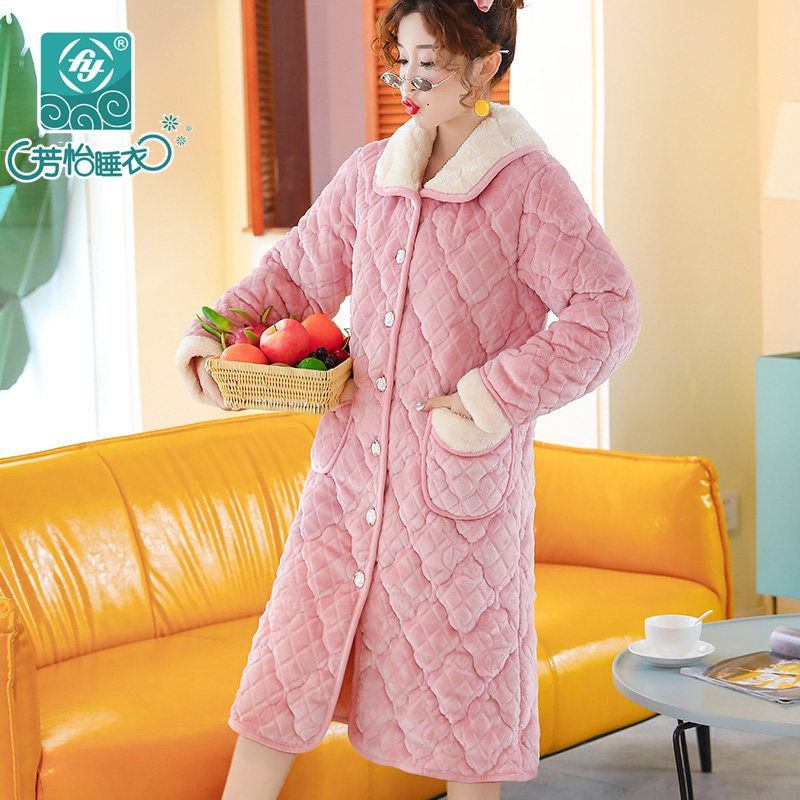 男女加长珊瑚绒秋冬季法兰绒睡衣 芳怡服饰睡袍/浴袍