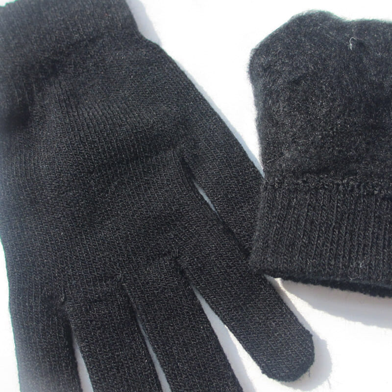 秋冬季男女士骑车开车加绒加厚全指气质针织毛线纯色保暖魔术手套