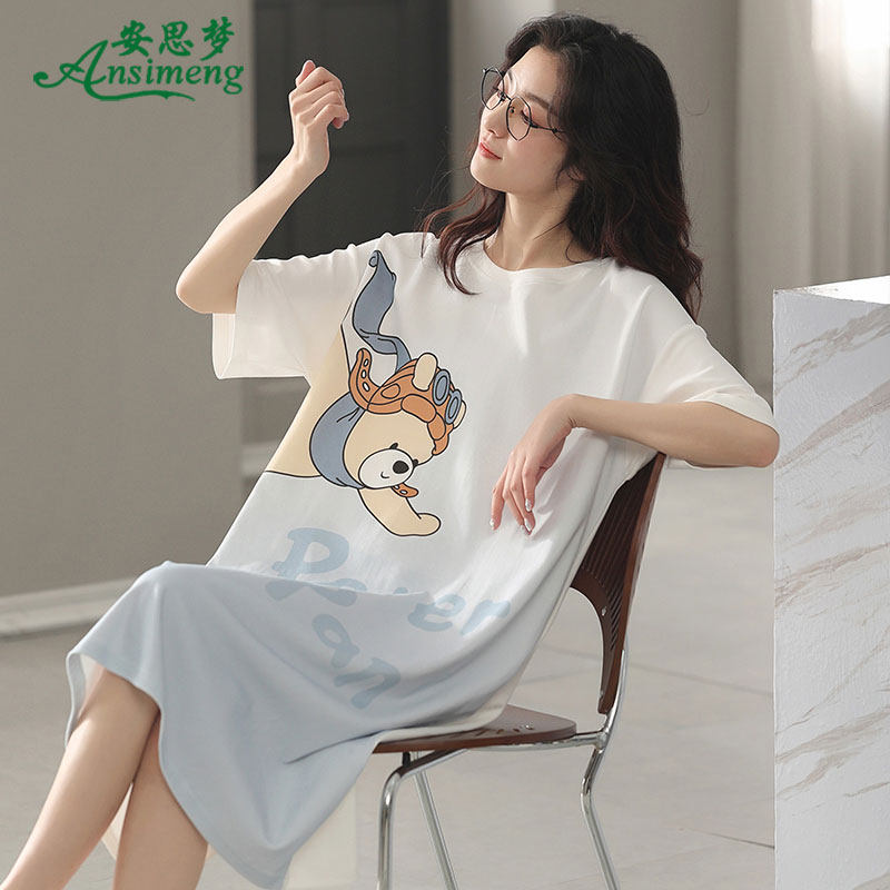 夏季睡裙新款短袖纯棉圆领卡通中裙 安思梦睡裙