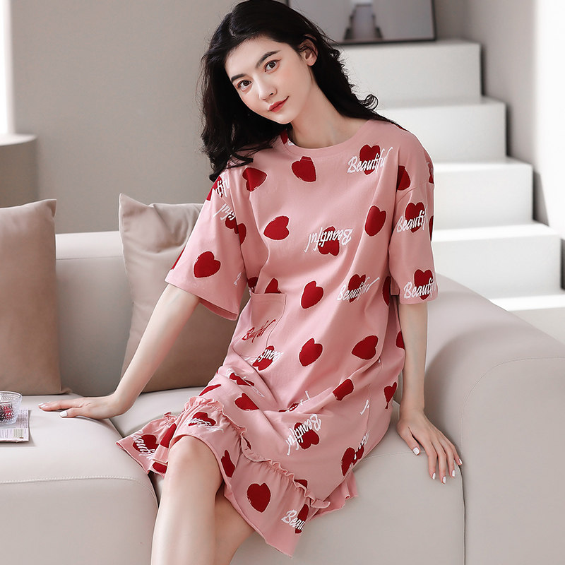 新款夏季纯棉短袖中长款天连衣裙 安思梦睡裙