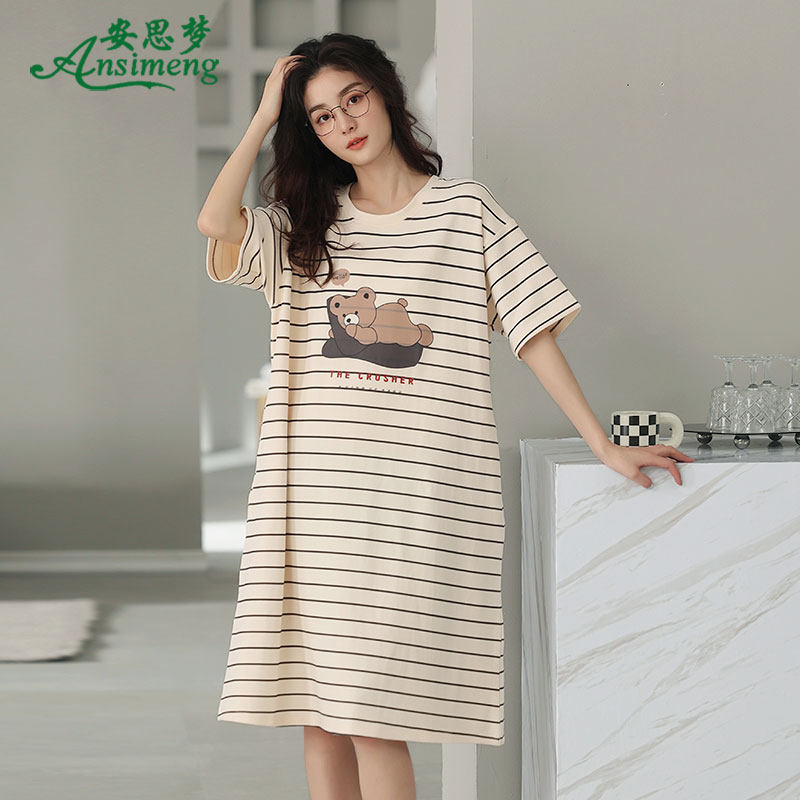 2022年新款夏天夏全棉短袖休闲睡裙 安思梦睡裙