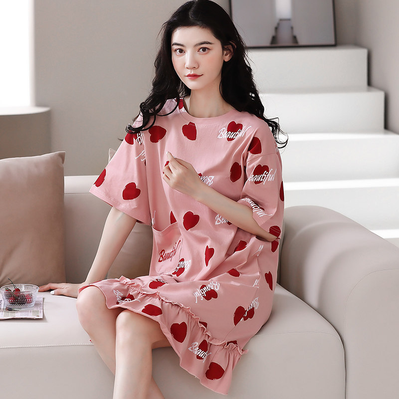 新款夏季纯棉短袖中长款天连衣裙 安思梦睡裙