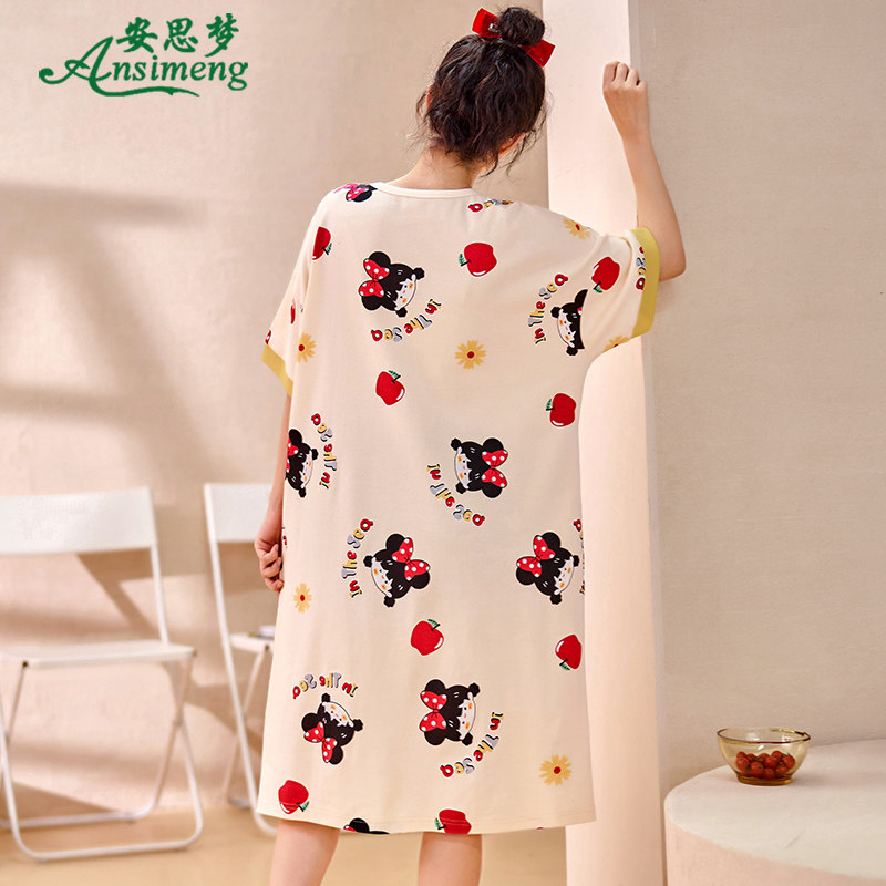 夏季睡裙纯棉短袖甜美可爱宽松中裙 安思梦睡裙