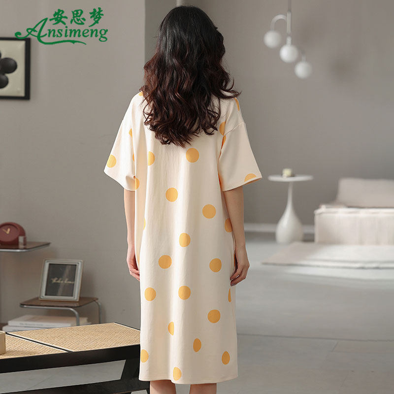 睡裙少女夏季纯棉短袖中裙连衣裙 安思梦睡裙