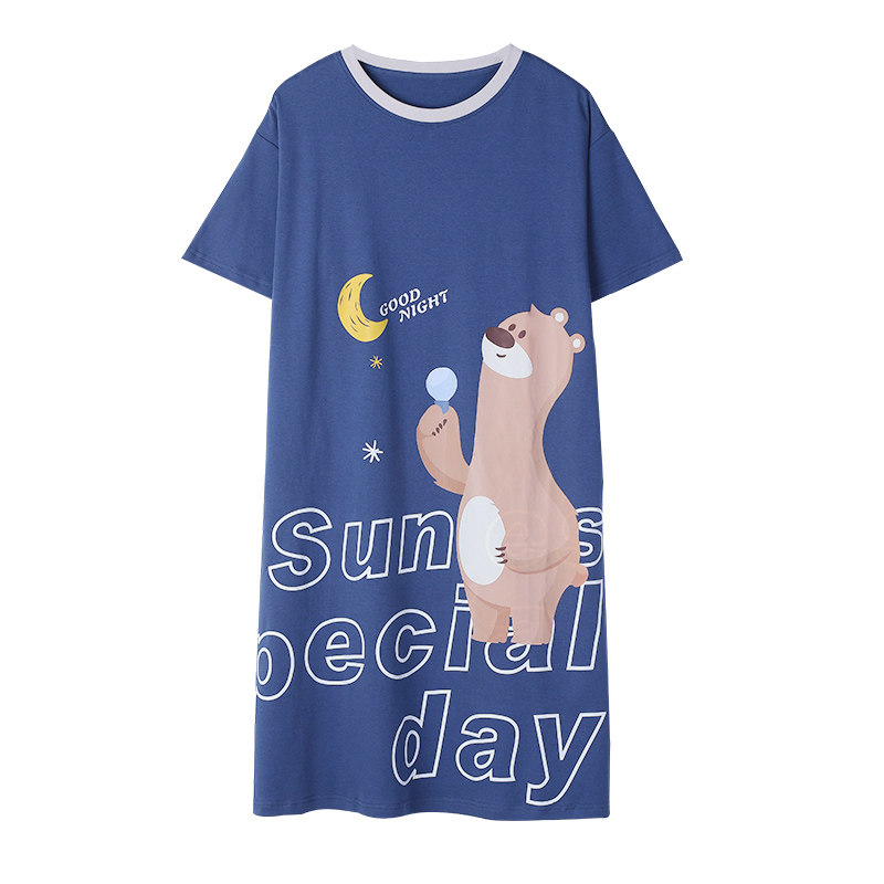 夏季纯棉短袖宽松中长款韩版睡衣 安思梦睡裙