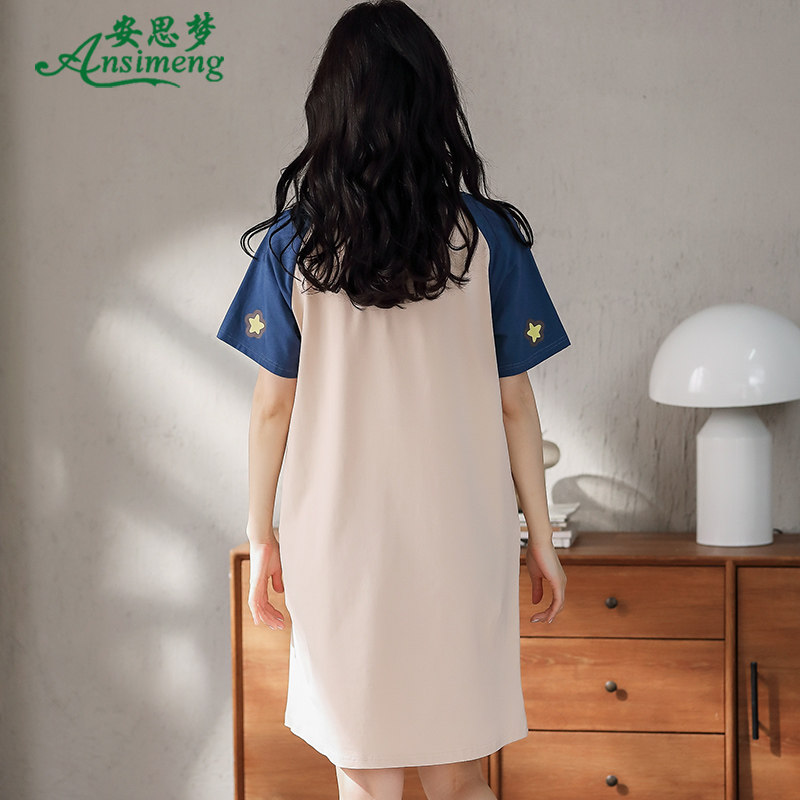 睡裙夏季纯棉短袖韩版甜美全棉睡衣 安思梦睡裙