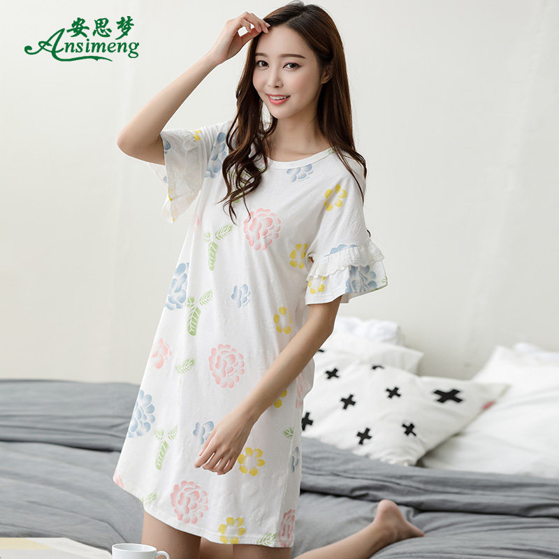 夏季女短袖可爱睡裙甜美纯棉睡衣 安思梦睡裙