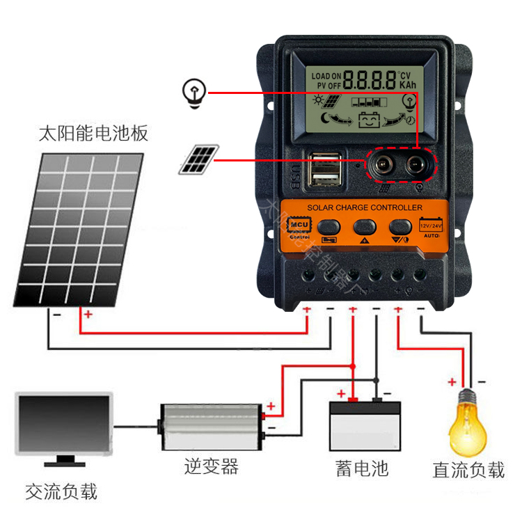 太阳能控制器12v24V全自动通用型太阳能板路灯光伏发电充电器家用