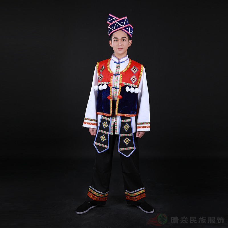晴焱定制 土家族民族服装男装舞台舞蹈表演演出服男 - 图0