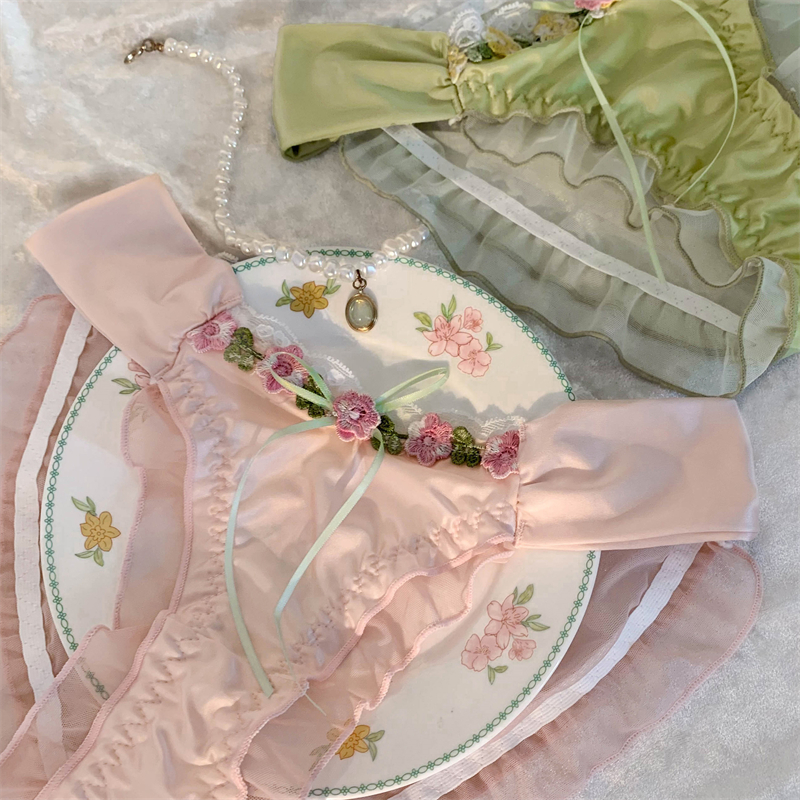 香榭粉黛~女生法式甜美女士纯欲风性感高级感蕾丝少女缎面内裤女 - 图1