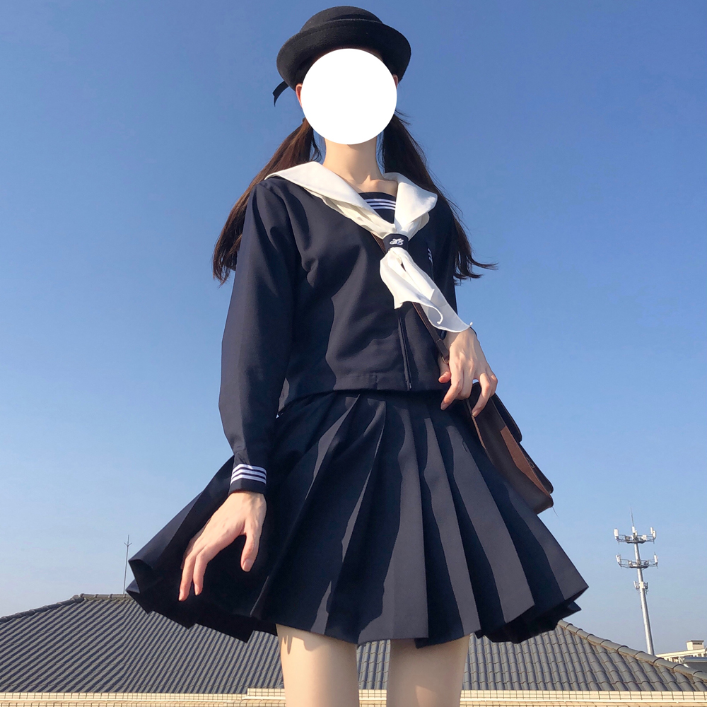 日系正版长袖水手服白领绀三本jk制服学院风基础款校供中间服套装-图2