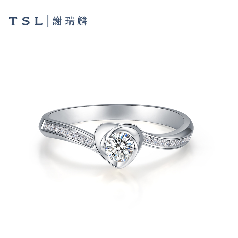 TSL谢瑞麟爱心18K白金钻石结婚戒指环戒指女轻奢新品BA899 - 图1
