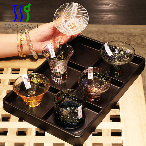 日本进口水晶玻璃手工八千代切子金箔清酒杯冰酒果酒杯9宫格套装 - 图2
