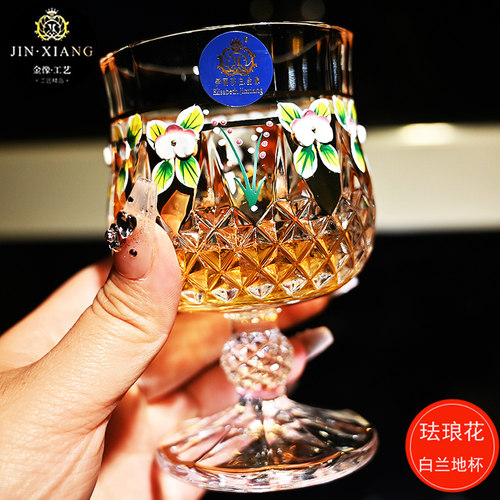 欧式进口工艺水晶玻璃珐琅花描金高档红酒杯洋酒杯家用白兰地酒杯 - 图3