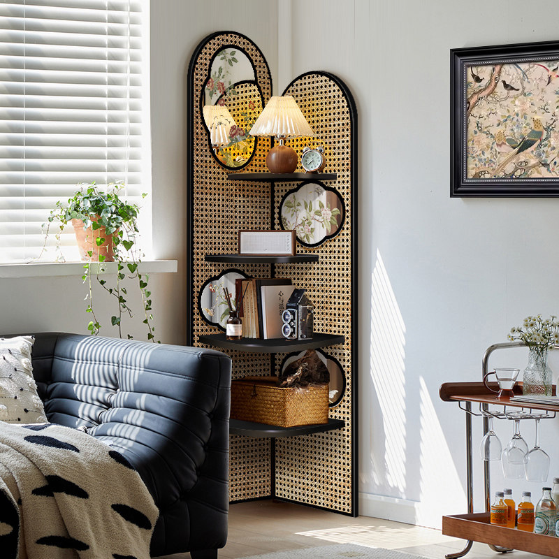 中古风转角装饰柜画墙角落地镜子摆件客厅置物架小户型夹缝收纳柜,淘宝优惠券,粉丝福利购,淘宝优惠卷