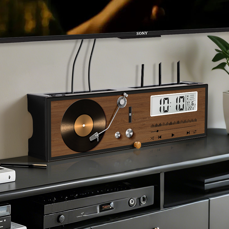 路由器放置架收纳盒液晶万年历电子钟免打孔wifi置物架排插固定器 - 图3