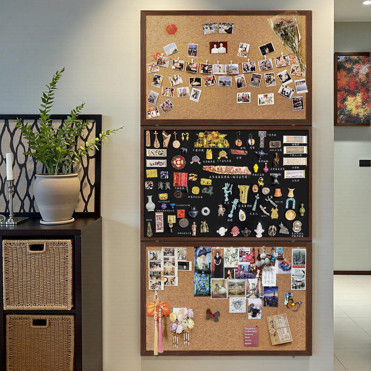 手办收纳展示架毛毡板照片墙客厅挂墙木纹边框冰箱贴磁吸展示板 - 图1