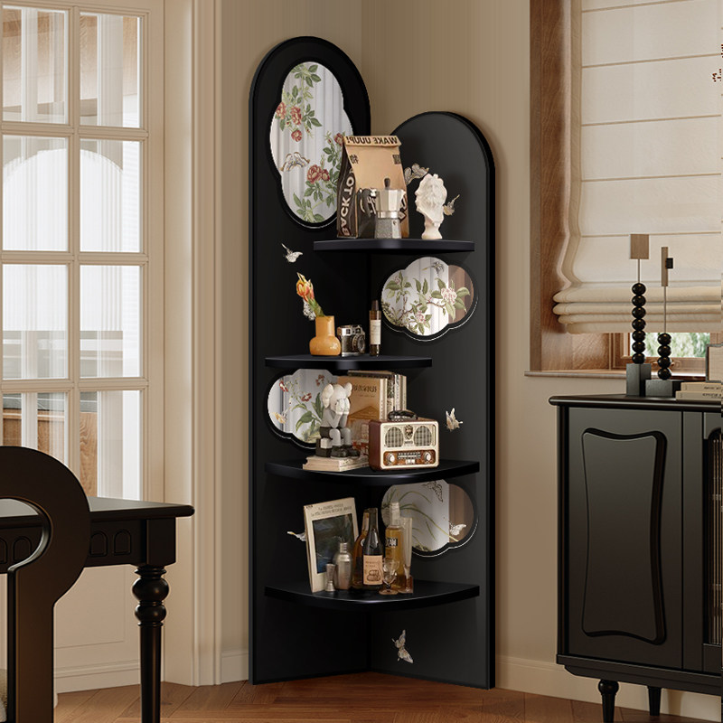 中古风转角装饰柜画墙角落地镜子摆件客厅置物架小户型夹缝收纳柜,淘宝优惠券,粉丝福利购,淘宝优惠卷