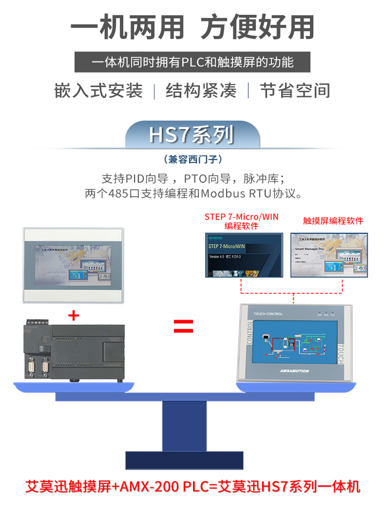 艾莫迅 7寸触摸屏PLC工控一体机兼容威纶三菱FX西门子S7-200smart-图3