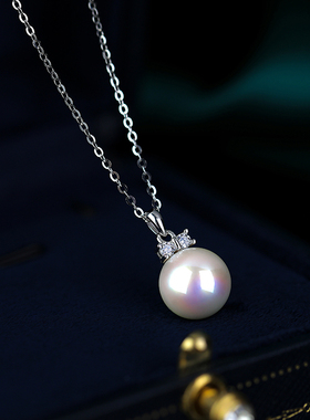 S925银母贝珍珠吊坠项链女蝴蝶结