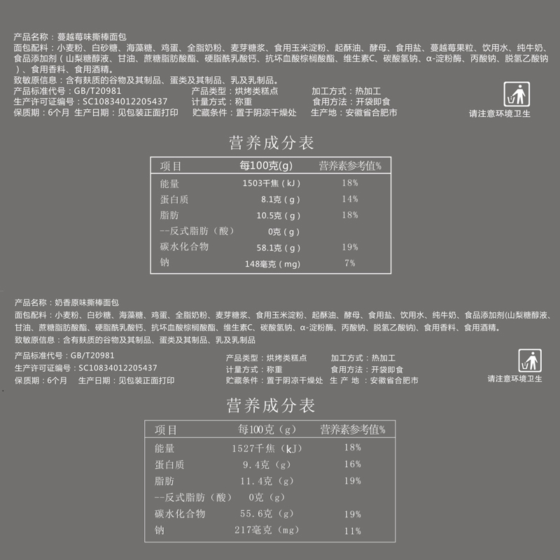 武平印象食品专营店乐锦记早餐面包糕点零食点心奶香原味手撕棒长小面包250g整箱批发1