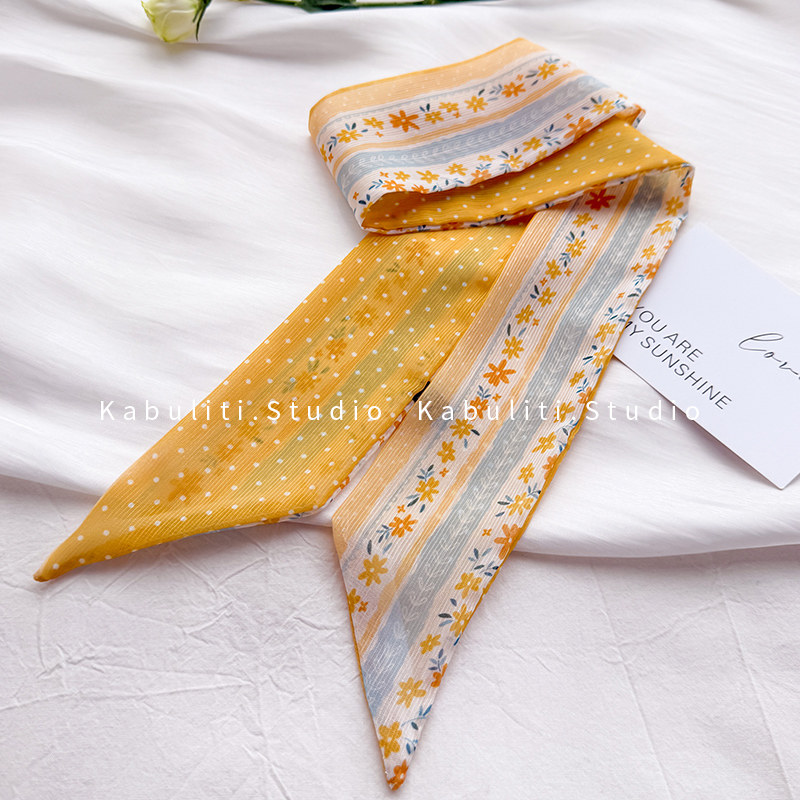 小长条窄丝巾女嫩黄色护颈围脖子扎头发带领巾飘带绑包丝带薄围巾,淘宝优惠券,粉丝福利购,淘宝优惠卷