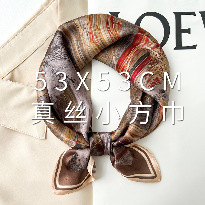 杭州丝绸真丝桑蚕丝小方巾丝巾女春秋职业装护颈饰围脖子蓝色围巾 - 图3