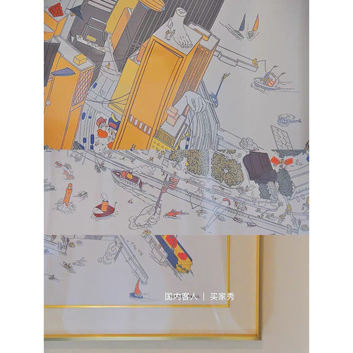 绝版丝巾画若奈壁画自由岛客厅餐厅大幅现代装饰画超大方形挂画 - 图3