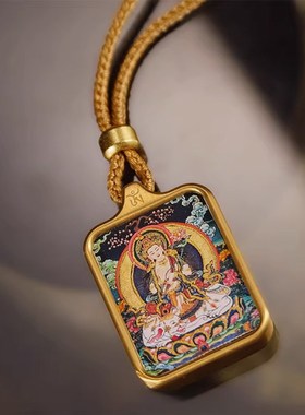 唐卡佛牌十二生肖本命佛黄财神绿度母药师佛西藏描金钛钢嘎乌吊坠