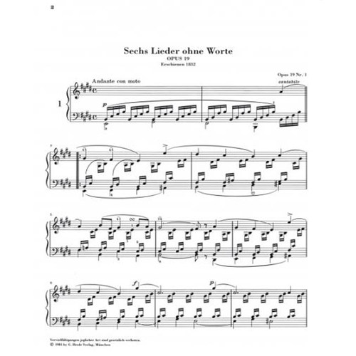 亨乐原版 门德尔松 钢琴作品集卷三 无词歌 Mendelssohn Bartholdy Piano works Volume III - Songs without Words HN327 - 图1
