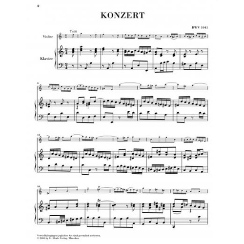 亨乐原版 巴赫 A小调小提琴协奏曲BWV1041 附钢琴伴奏 Bach Violinkonzert a-moll KA HN671 - 图1