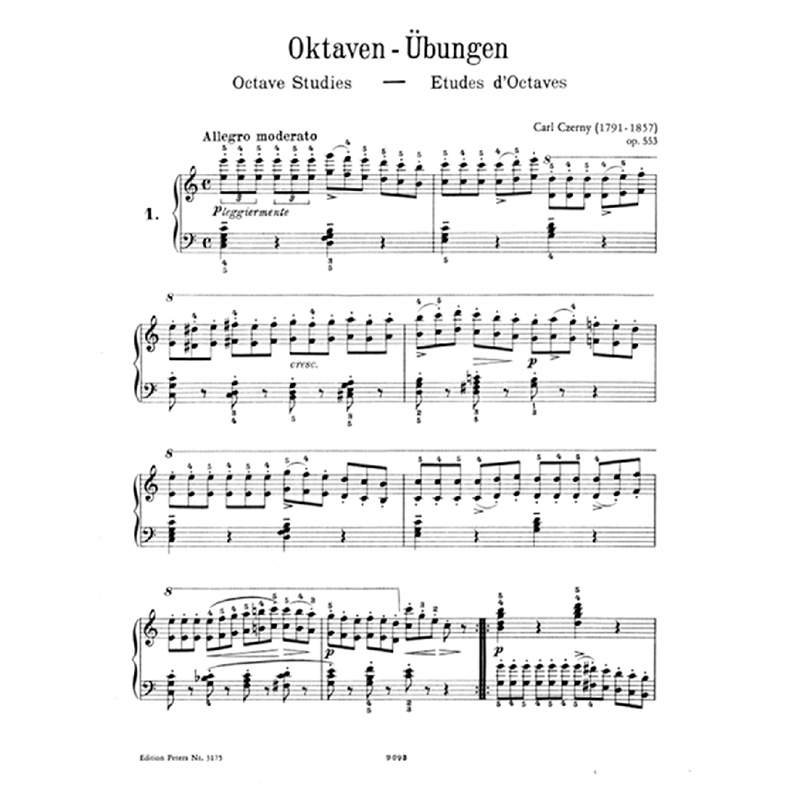 彼得斯原版 车尔尼 作品553 6首八度练习曲 Czerny 6 Octave Studies Op.553 (Piano Solo) EP3175 - 图0
