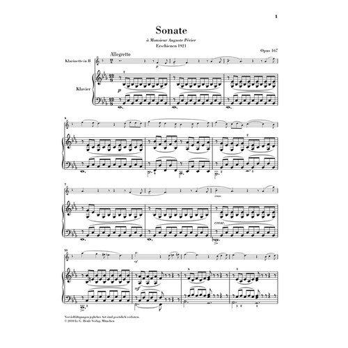 亨乐原版 圣桑 单簧管奏鸣曲op167 附钢琴伴奏 带指法 Saint-Saens Klarinettensonate op.167 HN965 - 图1