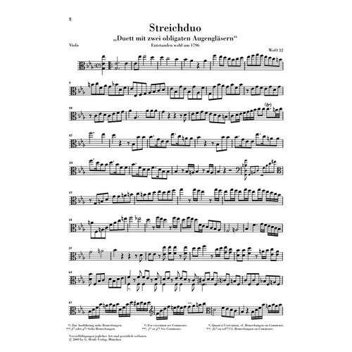 亨乐原版 贝多芬 中提琴与大提琴二重奏WoO32 附大提琴分谱 Beethoven Duet with two Obligato Eyeglasses WoO32 HN944 - 图0